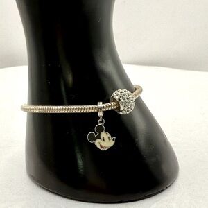 Disney‎ .925 Silver Charm Bracelet with Mickey Pendant 7”